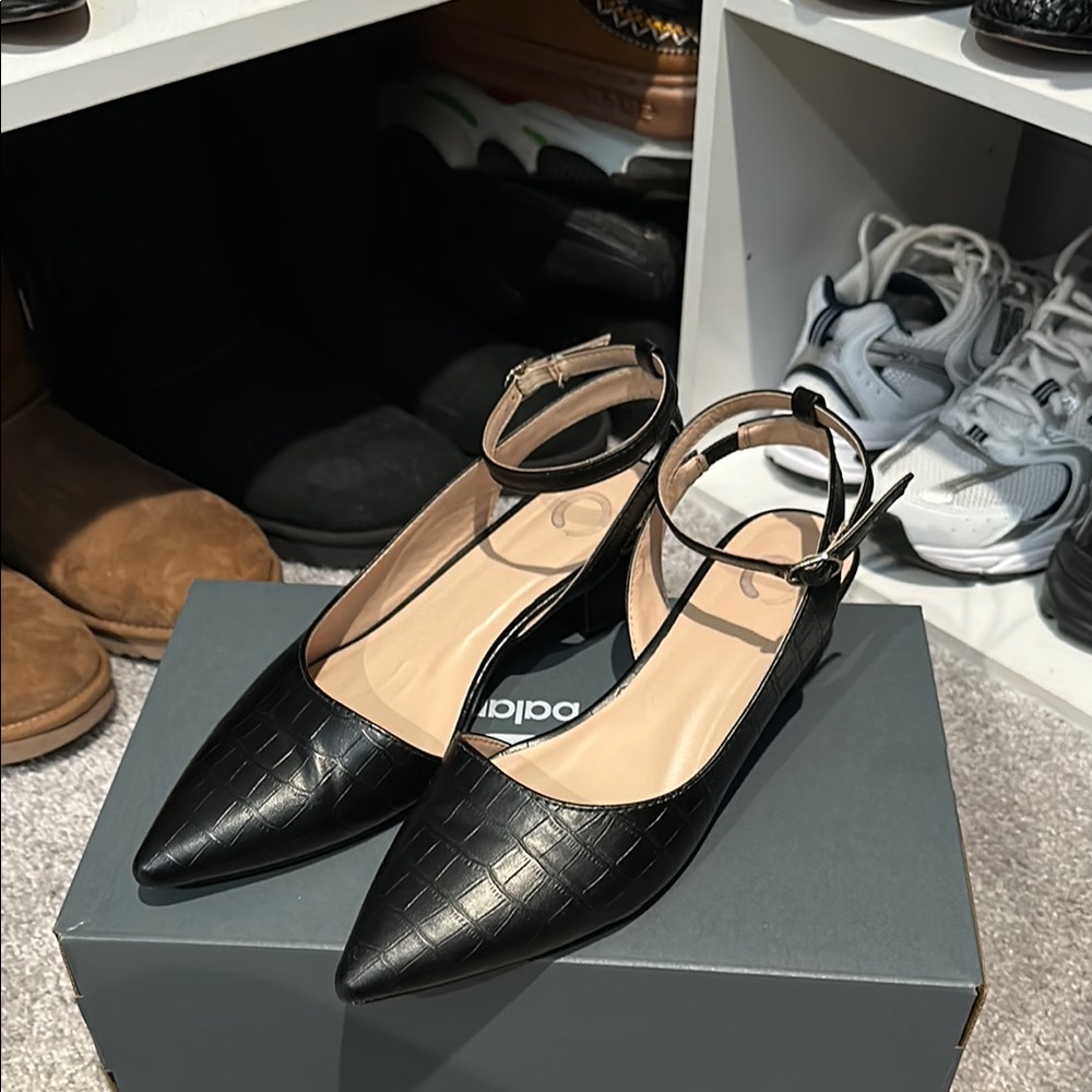Journee Collection Black Flats with Ankle Strap